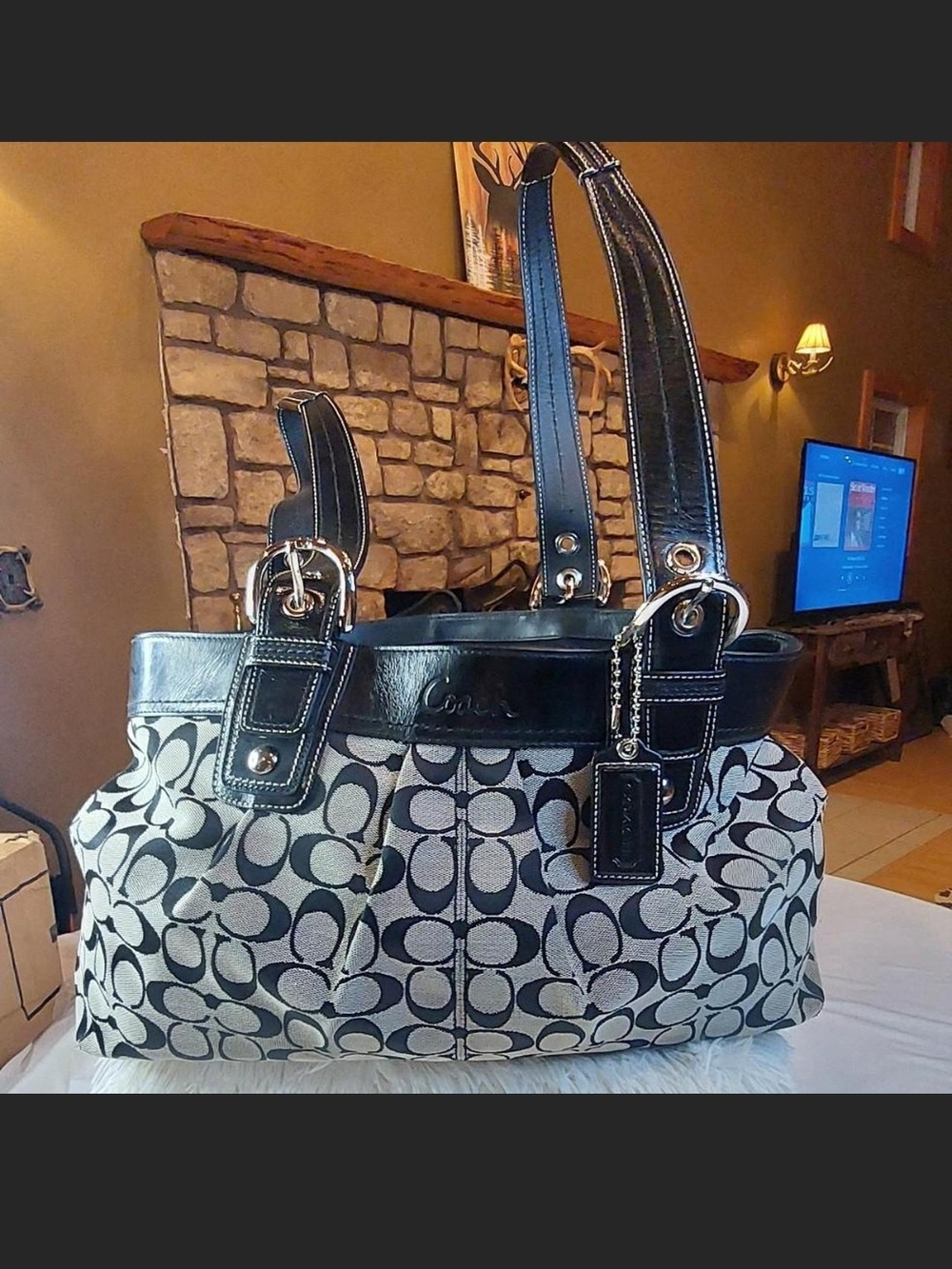 COACH Pristine Y2K Soho Pleated Large Signature Tote Bag Black Grey F13743 2010